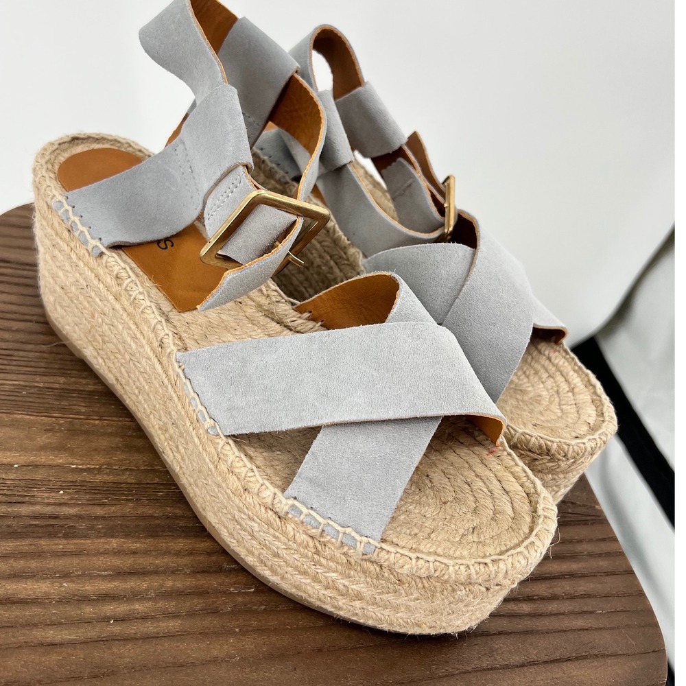 Alohas Kailua Stone‎ Grey Suede Espadrille Platform Wedge Sandals Size 10 NWT